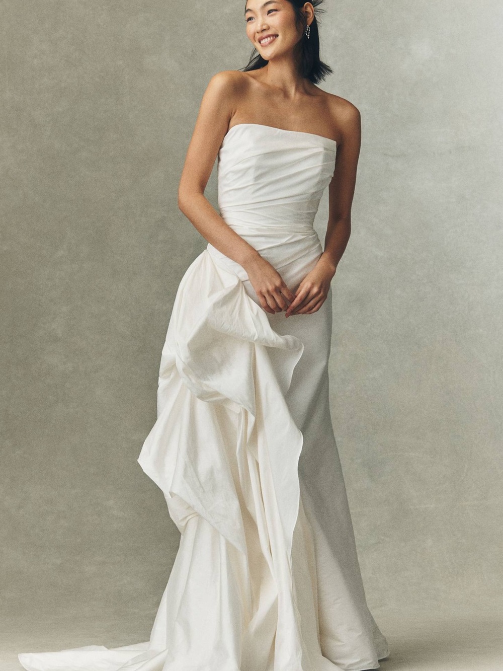 Watters Strapless Ivory Ruched Bodice Gown